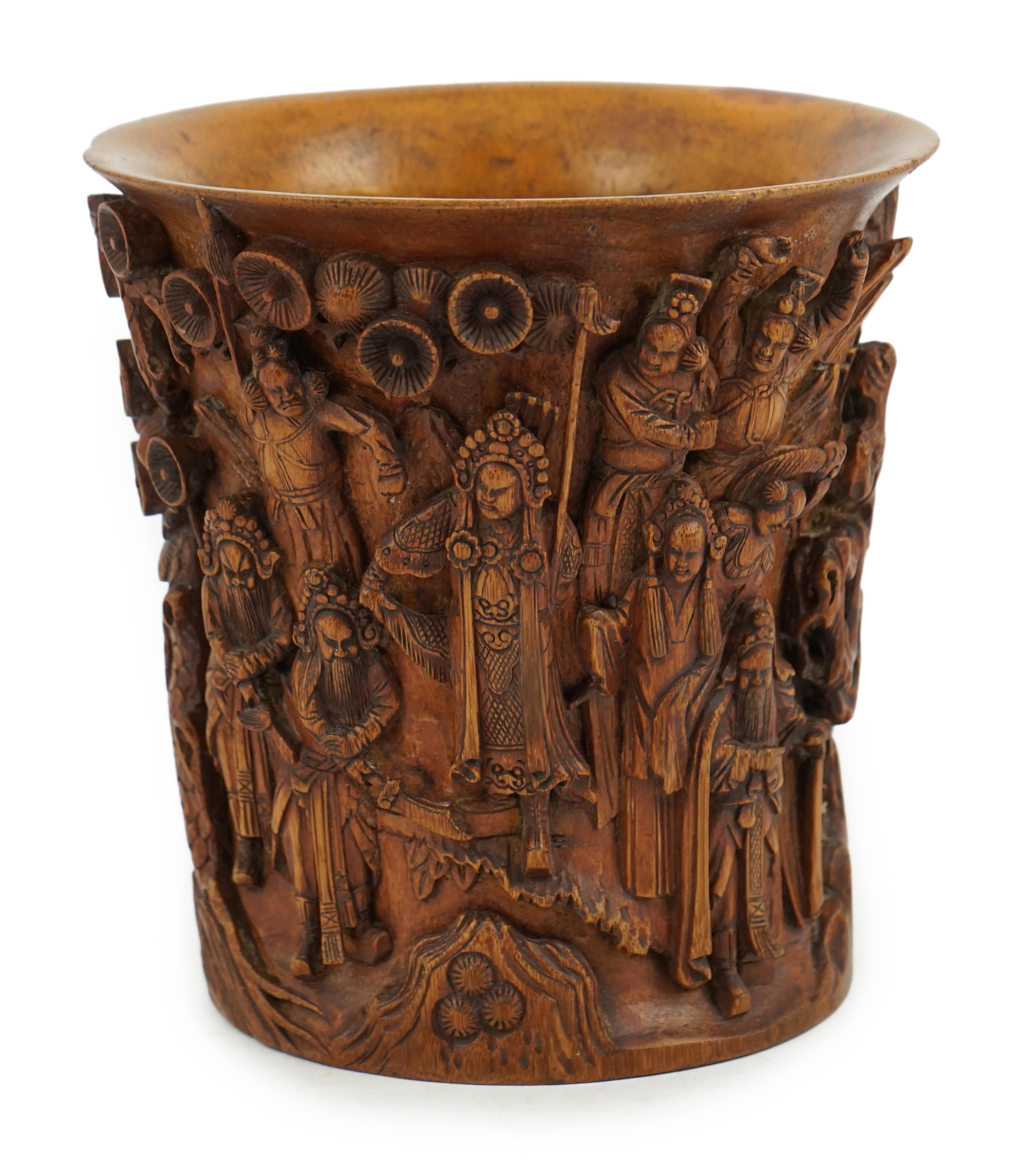 A Chinese bamboo brush pot, 19th century